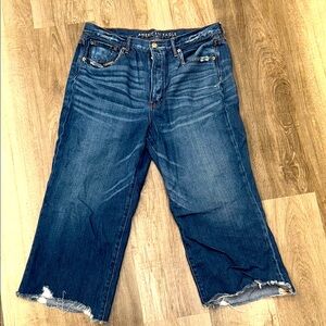 American Eagle Outfitters Women's cropped, short distressed Blue Jeans